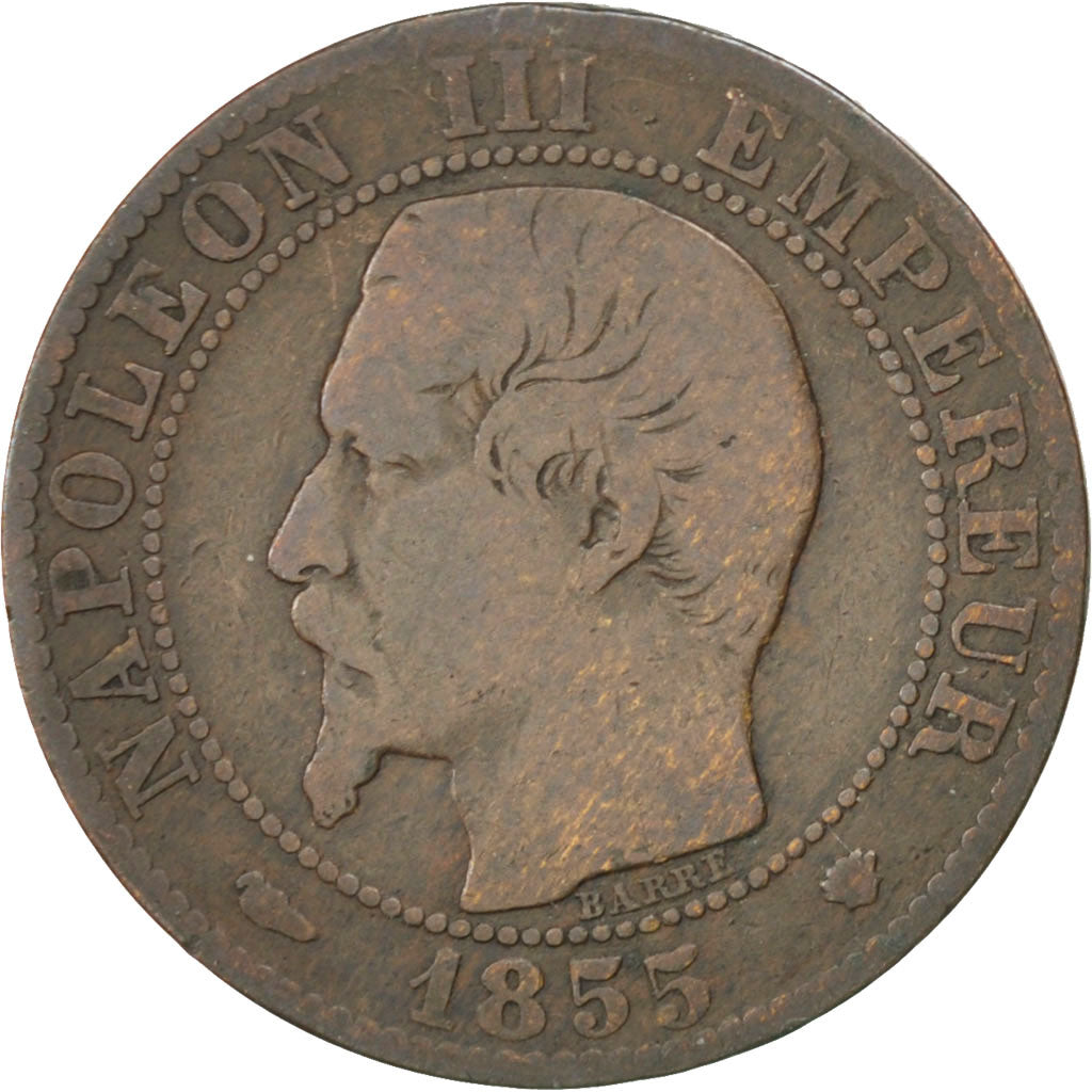 FRANCE, Napoléon III, 5 Centimes, 1855, Marseille, KM #777.6, F(12-15), Bronze,