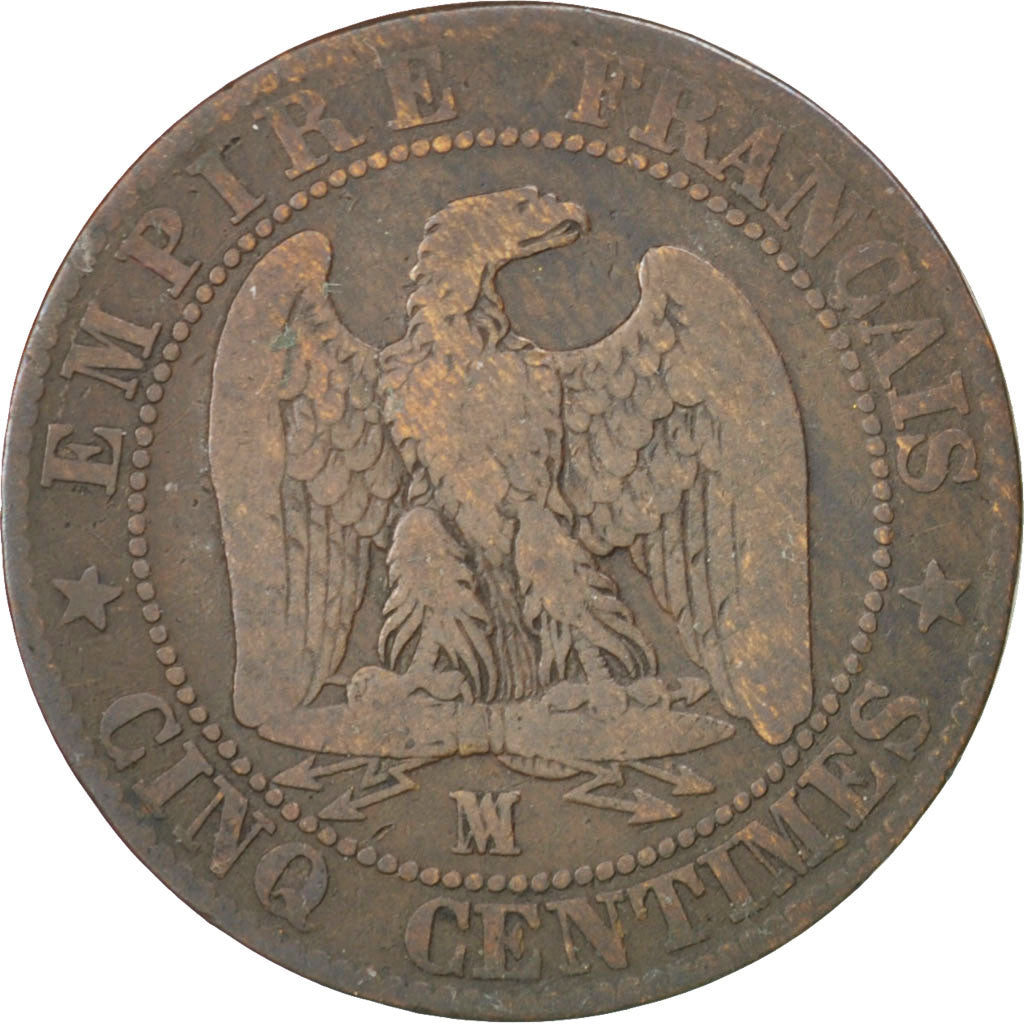 FRANCE, Napoléon III, 5 Centimes, 1855, Marseille, KM #777.6, F(12-15), Bronze,