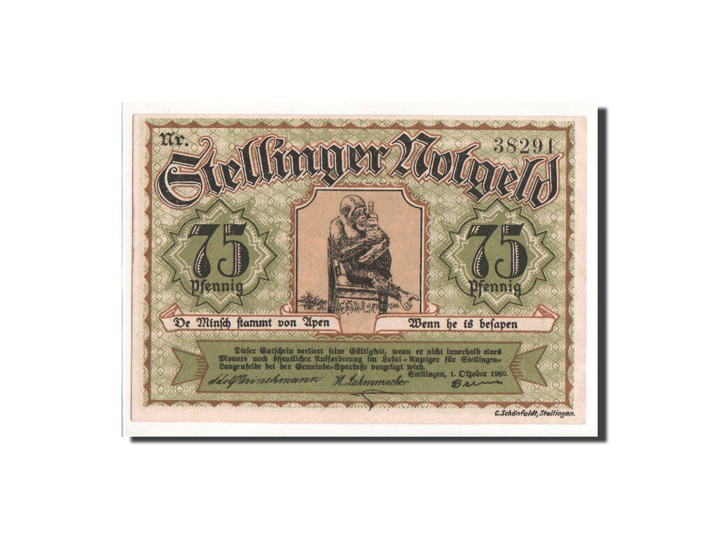 Biljet, Duitsland, Stellingen Gemeinde, 75 Pfennig, 1920, NIEUW, Mehl:1262.1
