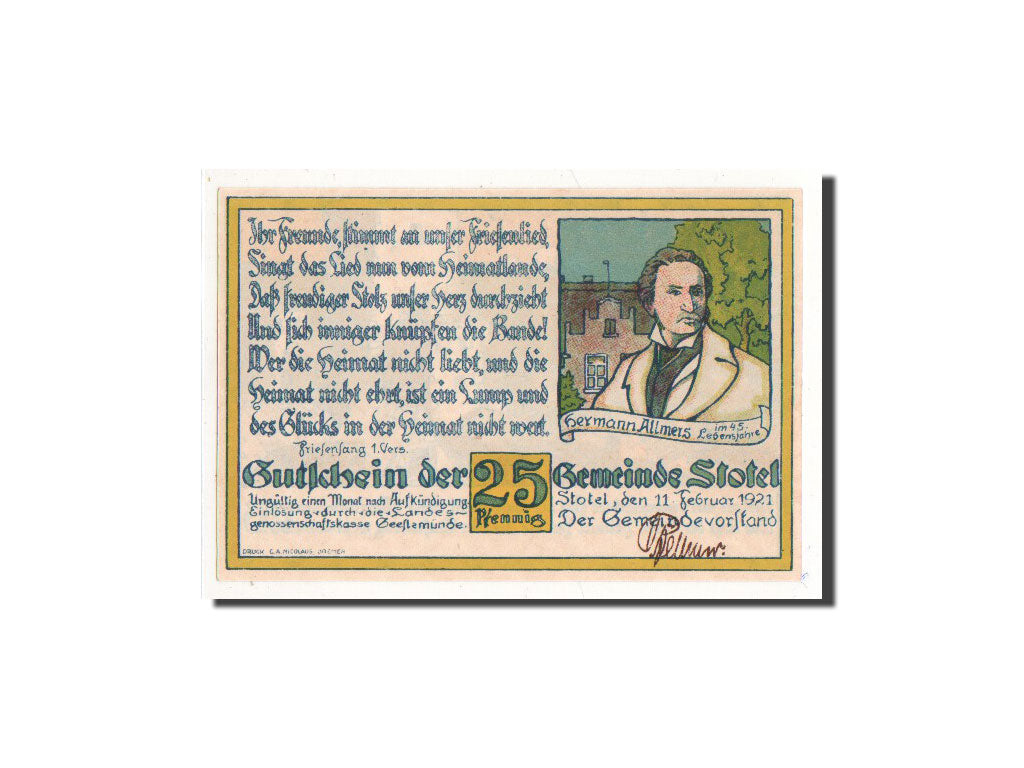 Banknote, Germany, Stotel, 25 Pfennig, 1921, 1921-02-11, UNC(65-70)