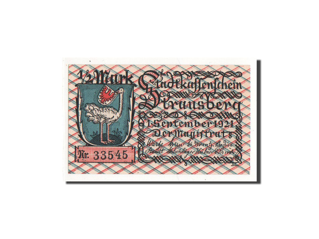 Banknote, Germany, Strausberg, 1/2 Mark, 1921, 1921-09-01, UNC(65-70)
