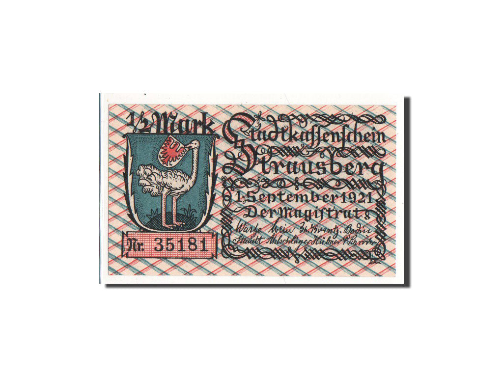 Banknote, Germany, Strausberg, 1/2 Mark, 1921, 1921-09-01, UNC(65-70)