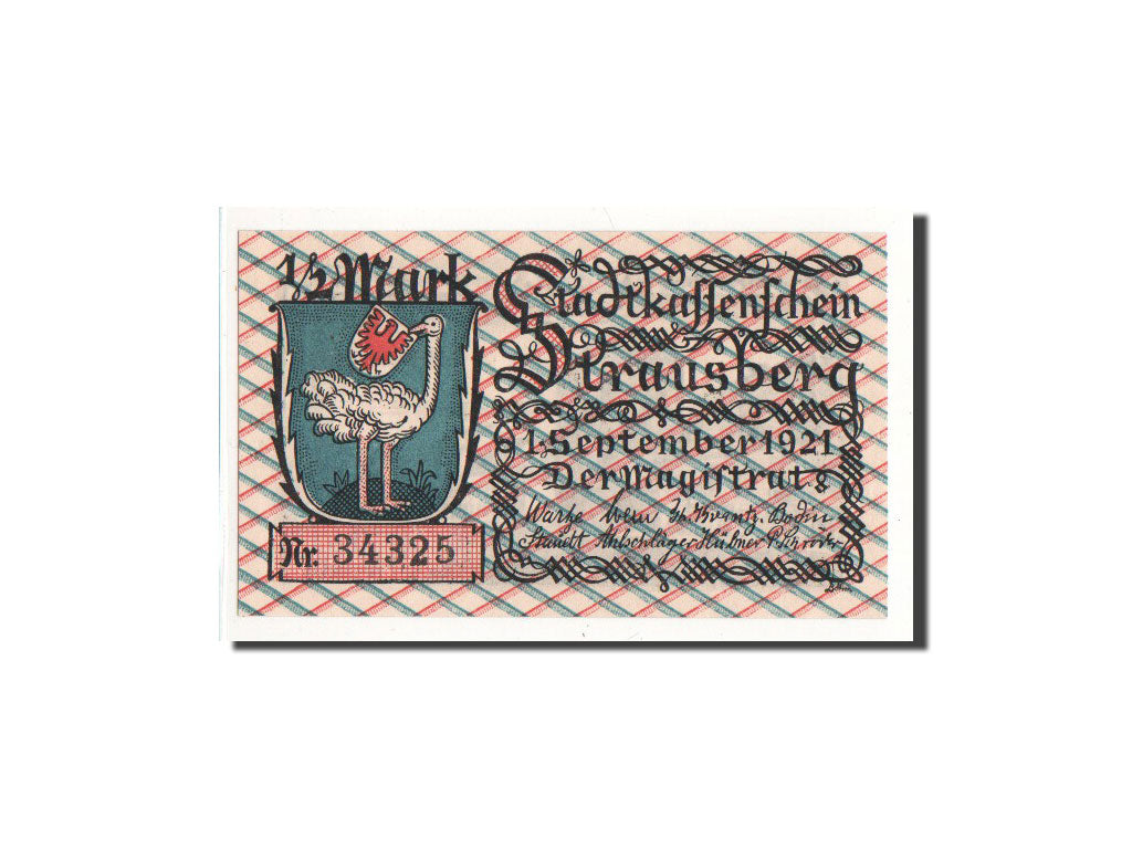 Banknote, Germany, Strausberg, 1/2 Mark, 1921, 1921-09-01, UNC(65-70)