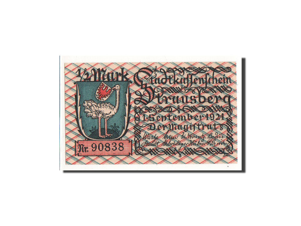 Banknote, Germany, Strausberg, 1/2 Mark, 1921, 1921-09-01, UNC(65-70)