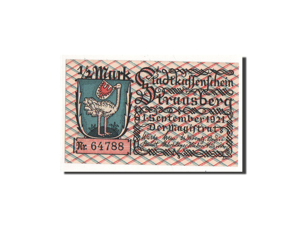Banknote, Germany, Strausberg, 1/2 Mark, 1921, 1921-09-01, UNC(65-70)