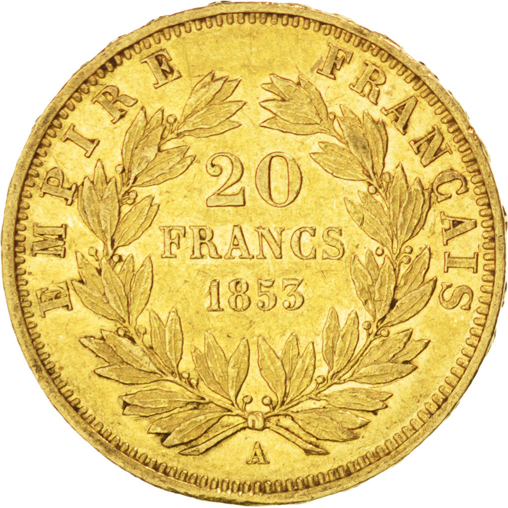 FRANCE, Napoléon III, 20 Francs, 1853, Paris, KM #781.1, AU(50-53), Gold, Gadour