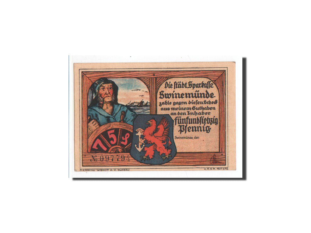 Banknote, Germany, Swinemünde, 75 Pfennig, O.D, Undated, UNC(65-70)