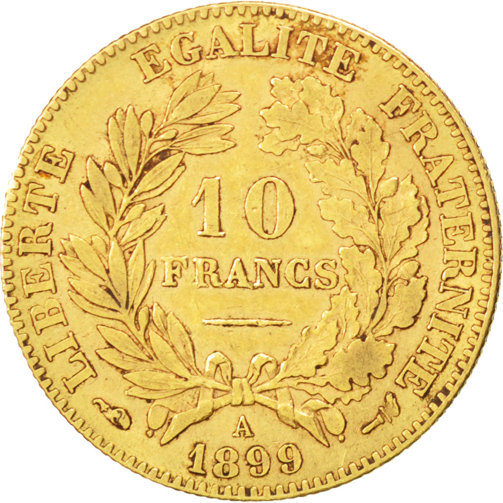 FRANCE, Cérès, 10 Francs, 1899, Paris, KM #830, AU(50-53), Gold, Gadoury #1016, 