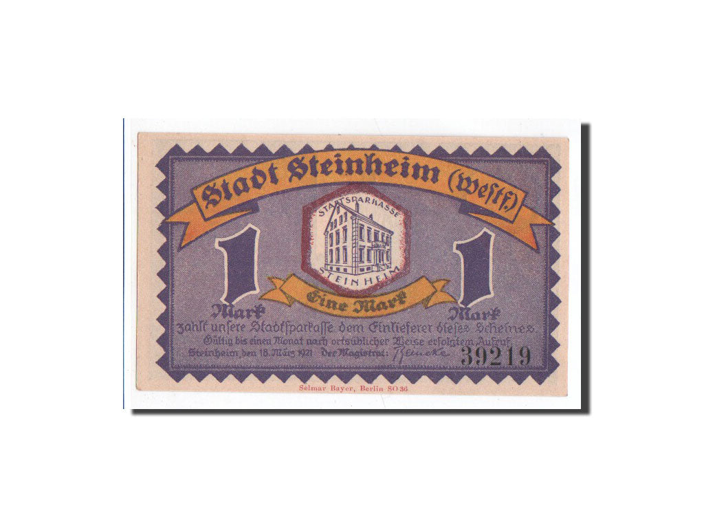 Banknote, Germany, Steinheim Stadt, 1 Mark, 1921, 1921-03-18, UNC(65-70)