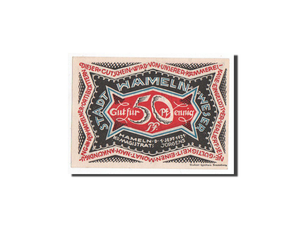 Banknote, Germany, Hameln, 50 Pfennig, 1921, 1921-09-01, UNC(65-70), Mehl:566.2a