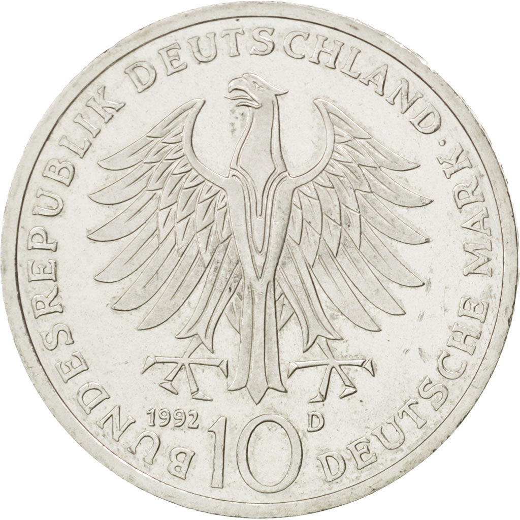 GERMANIA - REPUBBLICA FEDERALE, 10 Mark, 1992, Munich, Germany, SPL, Argento,...