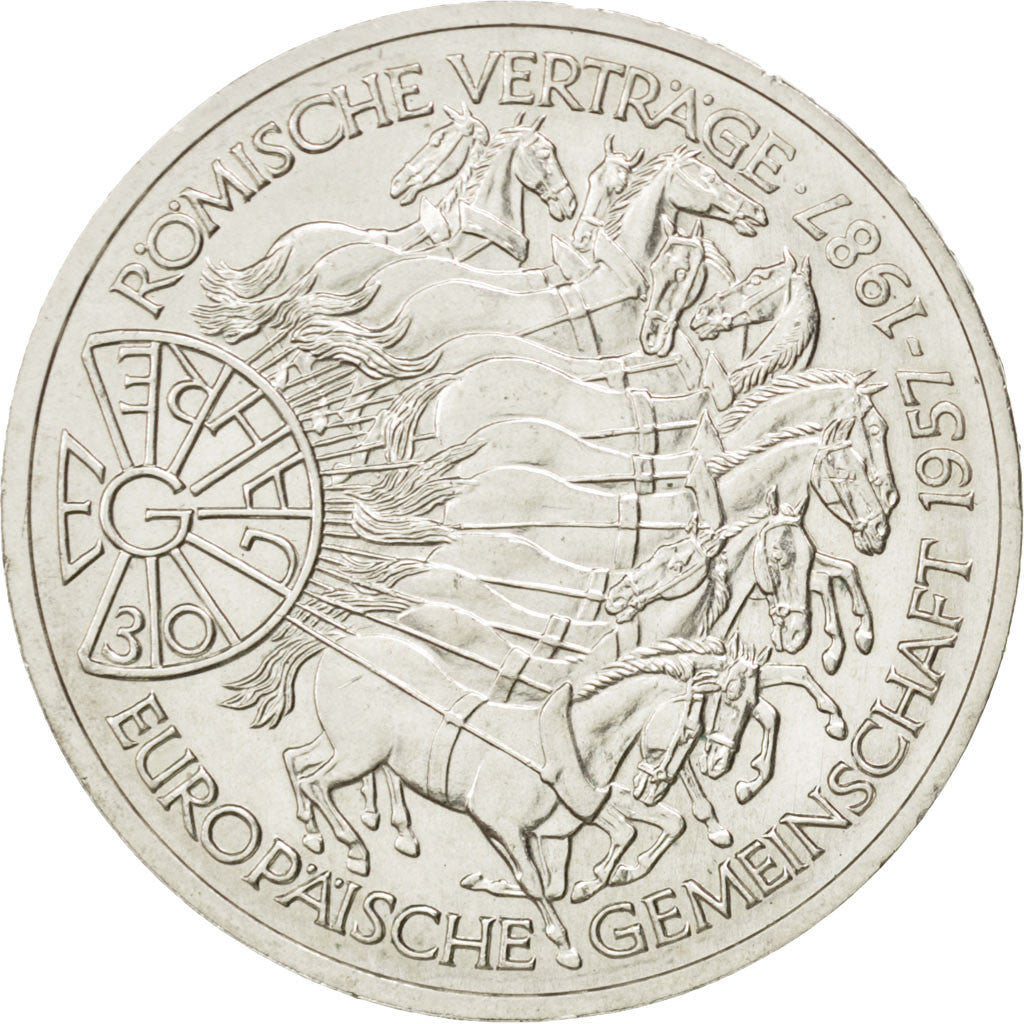 GERMANY - FEDERAL REPUBLIC, 10 Mark, 1987, Karlsruhe, KM #167, MS(63), Silver,..