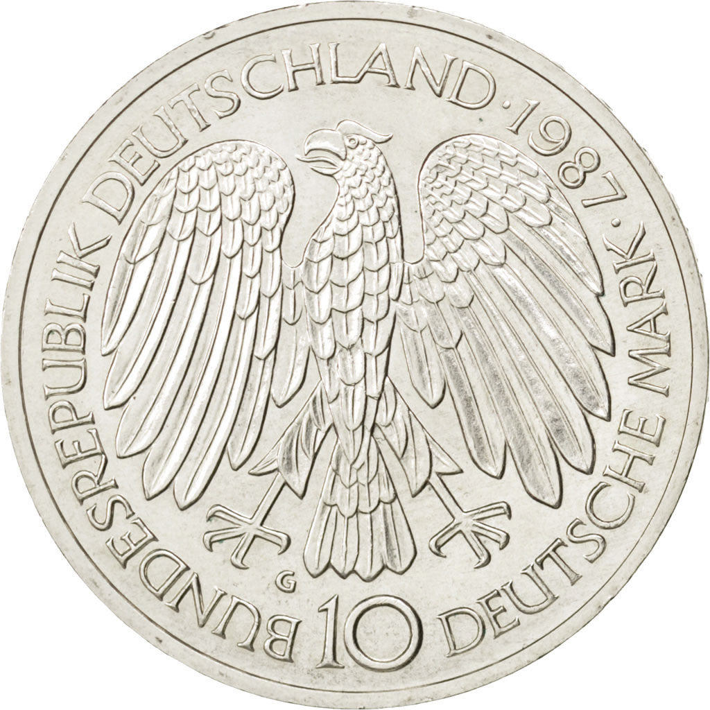GERMANY - FEDERAL REPUBLIC, 10 Mark, 1987, Karlsruhe, KM #167, MS(63), Silver,..