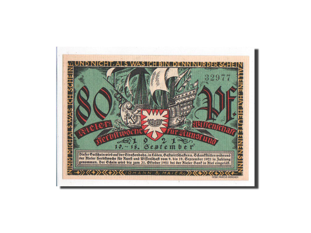 Banknote, Germany, Kiel, 80 Pfennig, N.D, 1921, 1921-09-10, UNC(65-70)