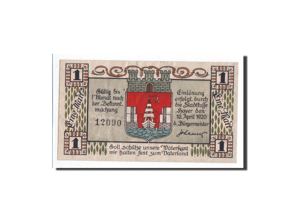 Germany, Hoyer, 1 Mark, 1920, 1920-04-10, UNC(65-70), 12090, Mehl:633.1
