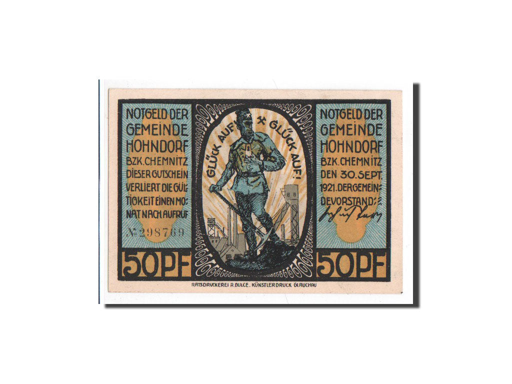 Banknote, Germany, Hohndorf, 50 Pfennig, Mineurs, 1921, 1921-09-30, UNC(65-70)