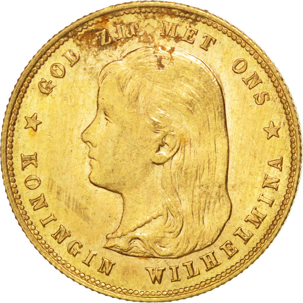 NETHERLANDS, 10 Gulden, 1897, KM #118, AU(55-58), Gold, 22.5, 6.74