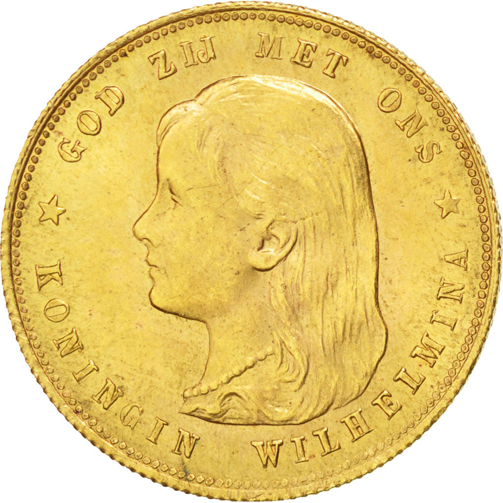 Paesi Bassi, Wilhelmina I, 10 Gulden, 1897, SPL-, Oro, KM:118