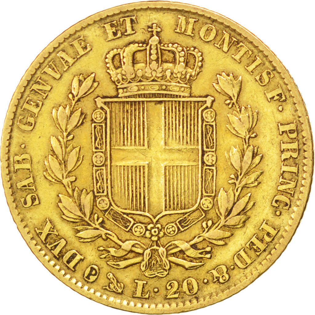 Italie, Sardaigne, Charles Albert, 20 Lire, 1849 P, Gênes, KM 131.2