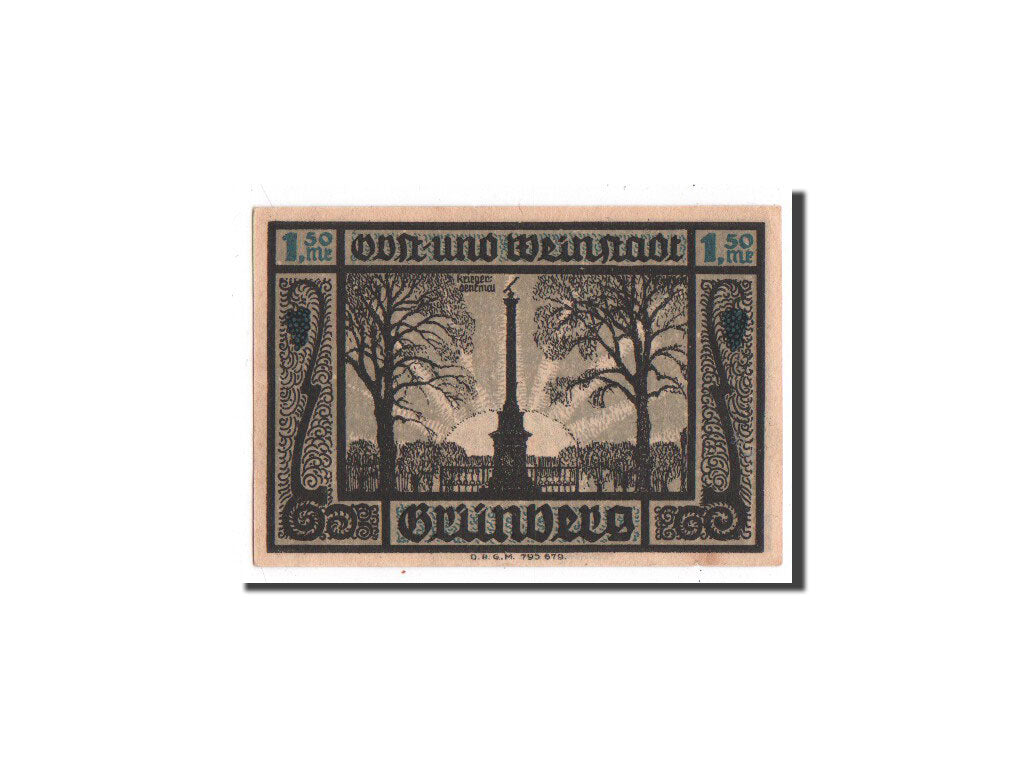 Banknote, Germany, Grunberg Stadt, 1.5 Mark, Monument, O.D, Undated, UNC(65-70)