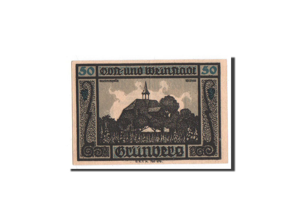 Banknote, Germany, Grunberg Stadt, 50 Pfennig, Monument, O.D, Undated