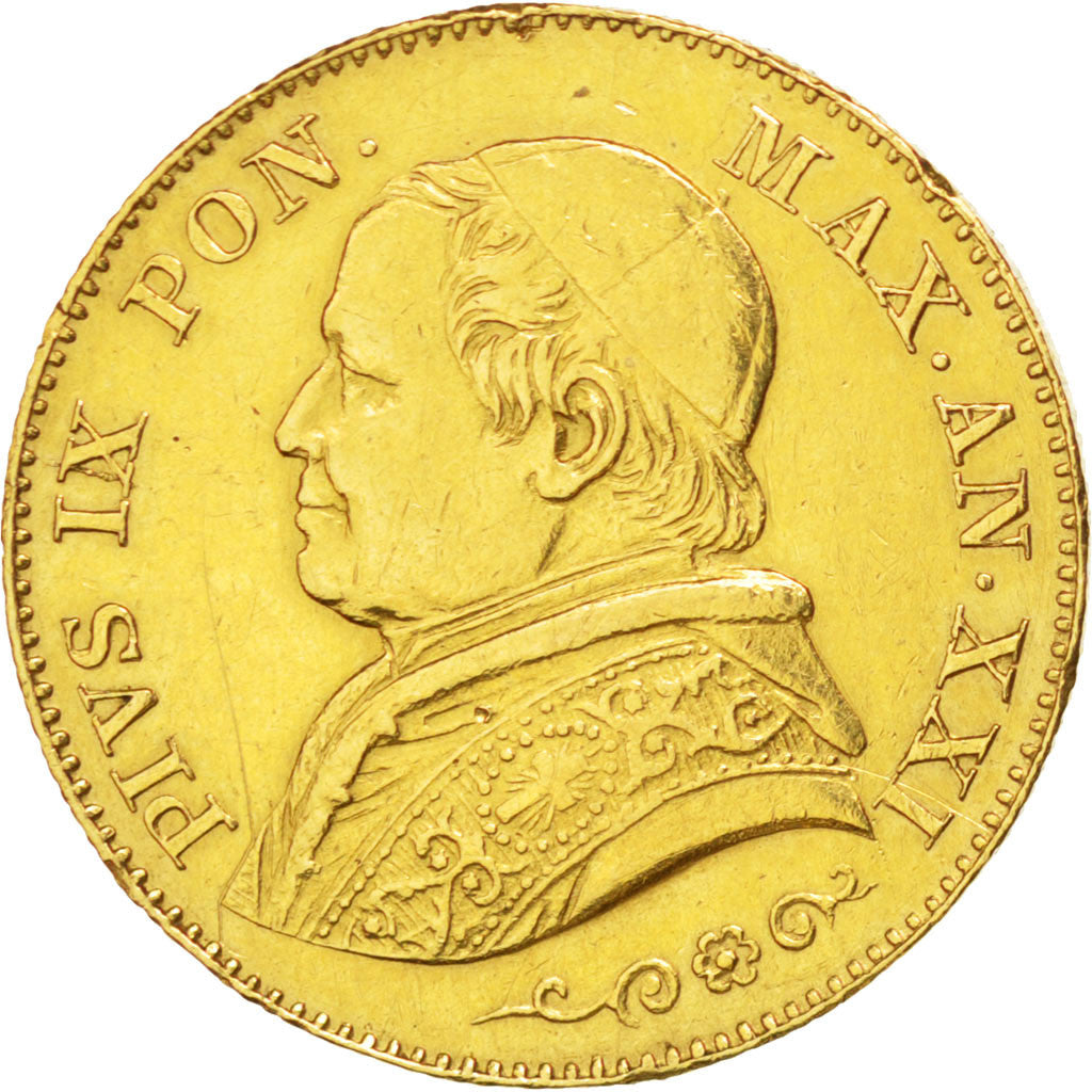 Moneda, Estados italianos, PAPAL STATES, Pius IX, 20 Lire, 1866, Roma, MBC+