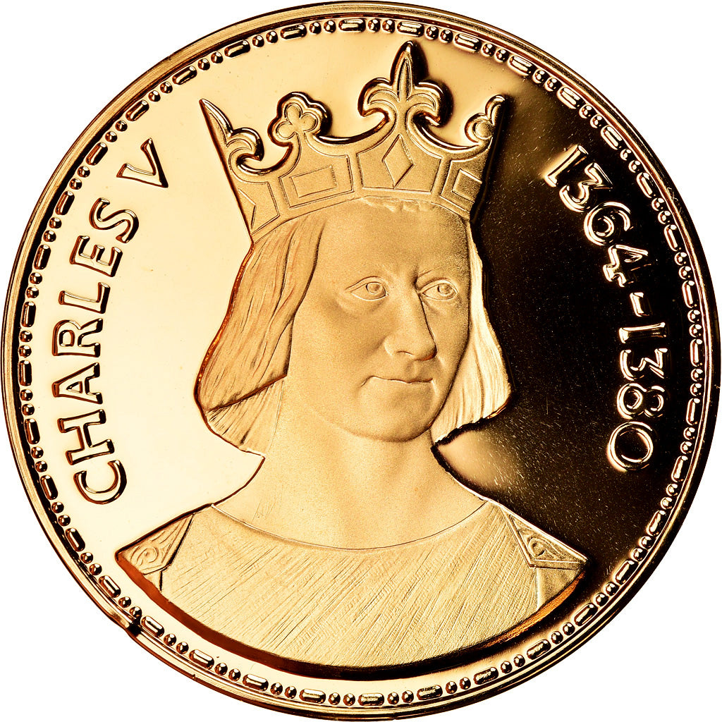 Francia, medalla, Les Rois de France, Charles V, History, SC, Oro vermeil