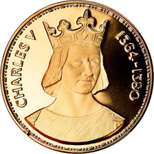 Francia, medalla, Les Rois de France, Charles V, History, SC, Oro vermeil