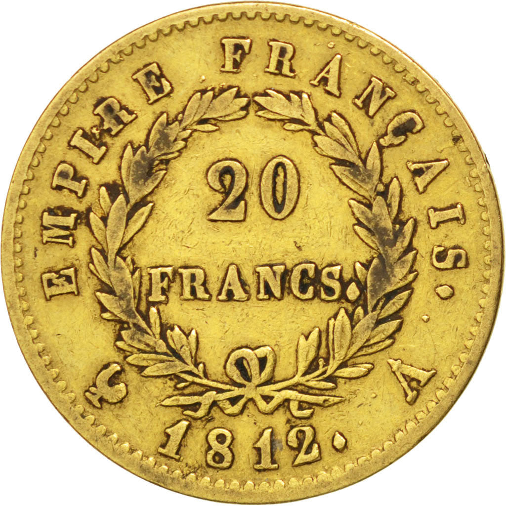 FRANCE, Napoléon I, 20 Francs, 1812, Paris, KM #695.1, EF(40-45), Gold, Gadoury 