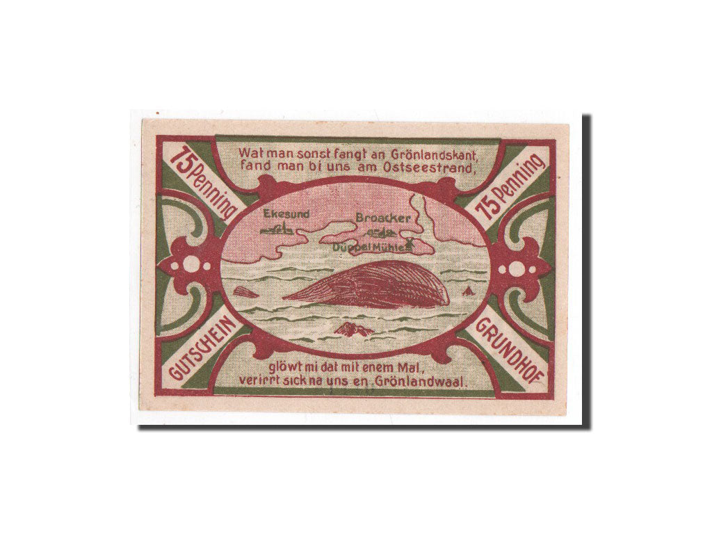 Billet, Allemagne, Grundhof in Angeln, 75 Pfennig, drapeau, 1921, 1921-04-01