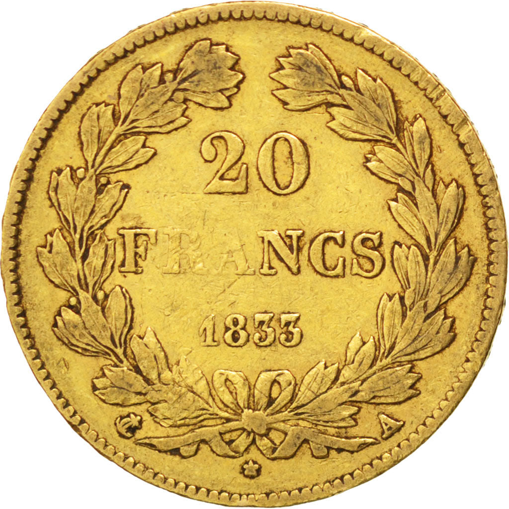 Louis Philippe I, 20 Francs Or tête laurée, 1833 A, Paris, Gadoury 1031