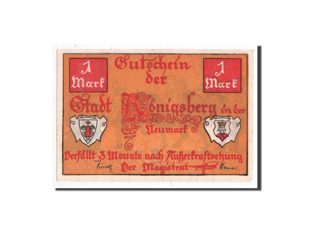 Billete, Alemania, Königsberg N. M, 1 Mark, chevalier, O.D, Undated, UNC