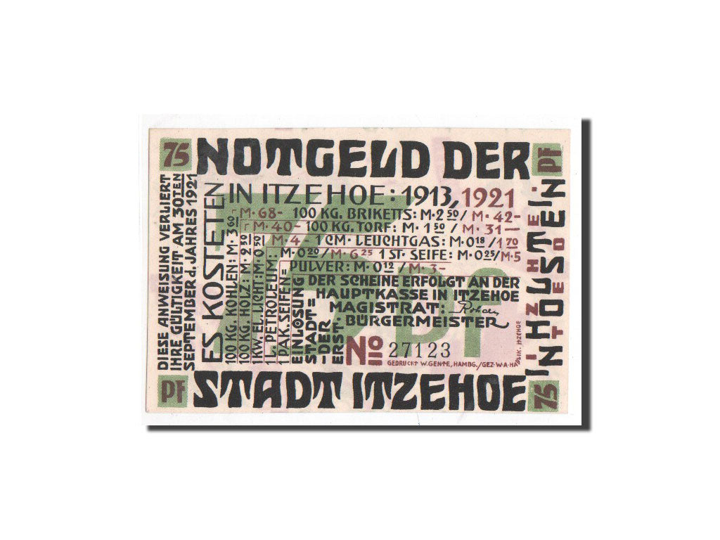 Germany, Itzehoe, 75 Pfennig, coq, Undated, UNC(65-70), Mehl:649.5a