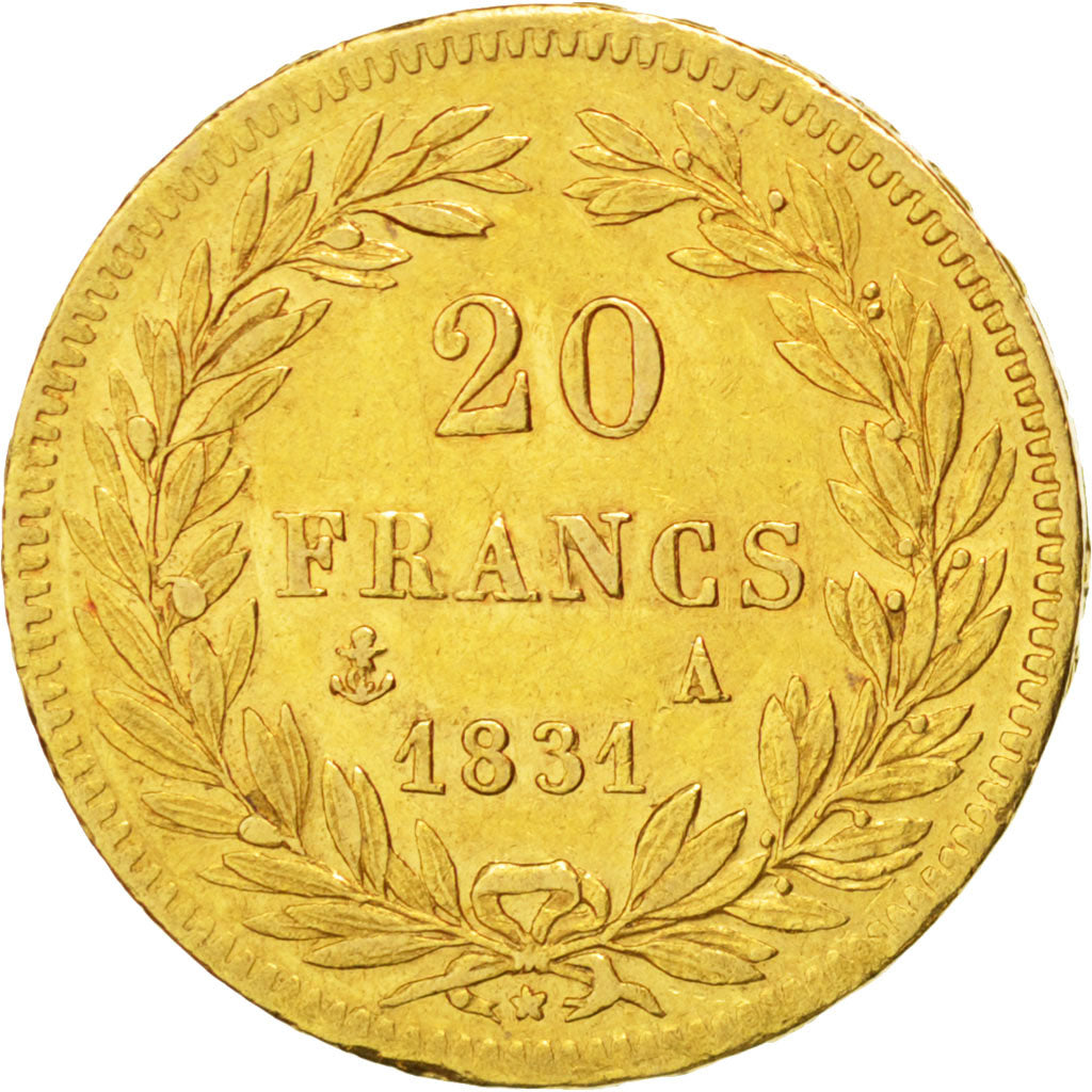 Louis Philippe Ier, 20 Francs or tête nue, 1831 A, Paris, tranche en relief, G..