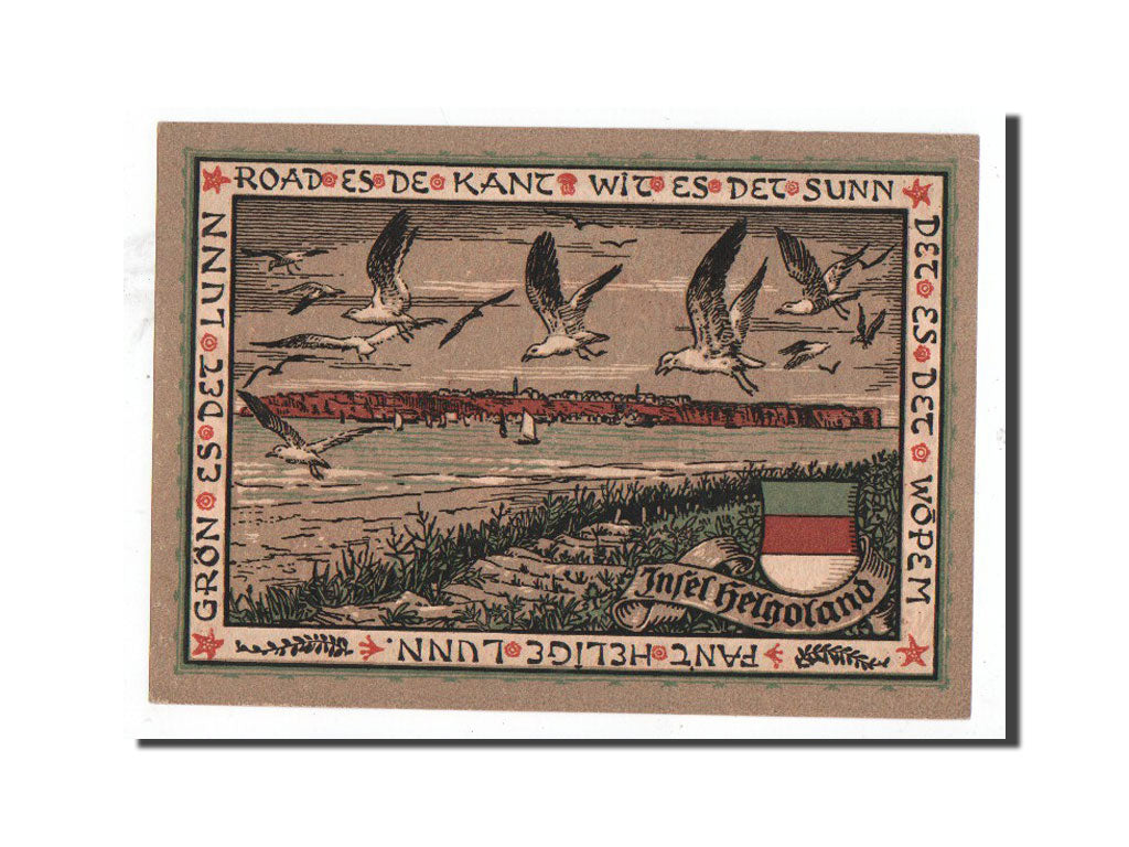 Billet, Allemagne, Helgoland, 1 Mark, oiseaux, 1921, Undated, NEUF, Mehl:595.3
