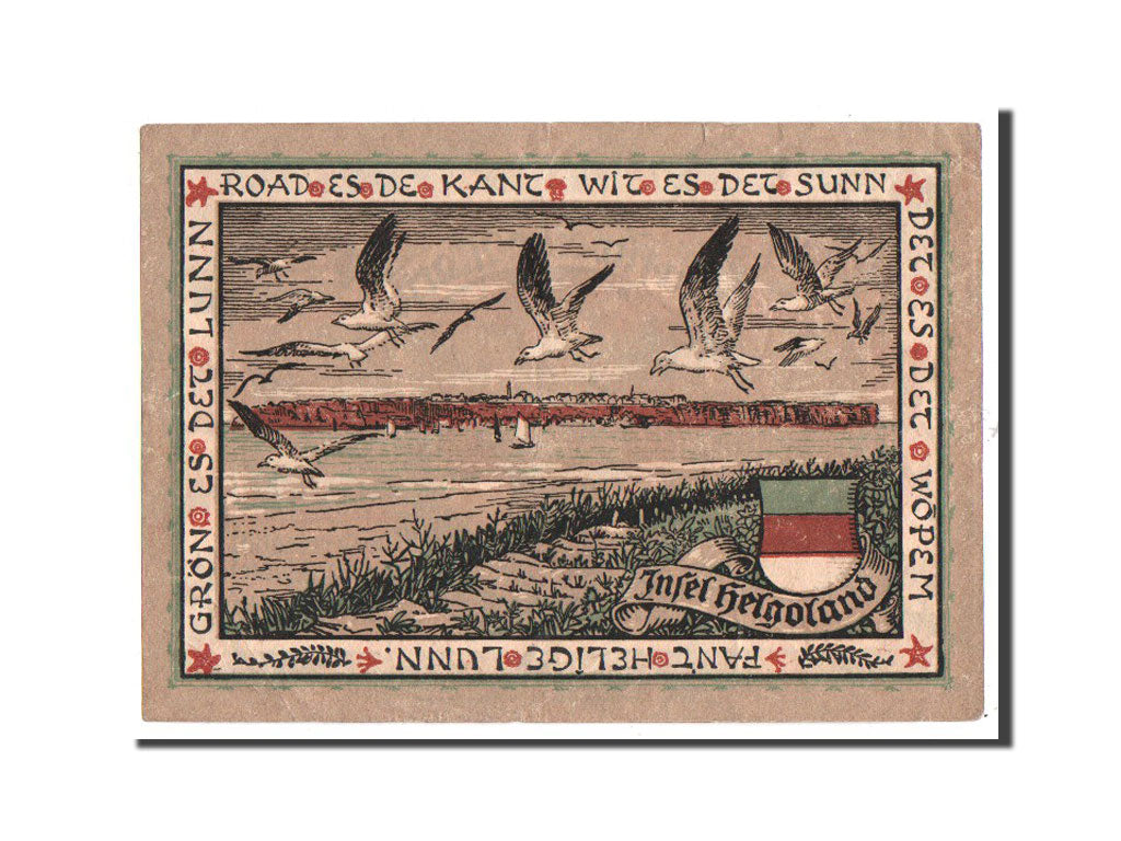 Banknote, Germany, Helgoland, 1 Mark, oiseaux 2, 1921, Undated, UNC(65-70)