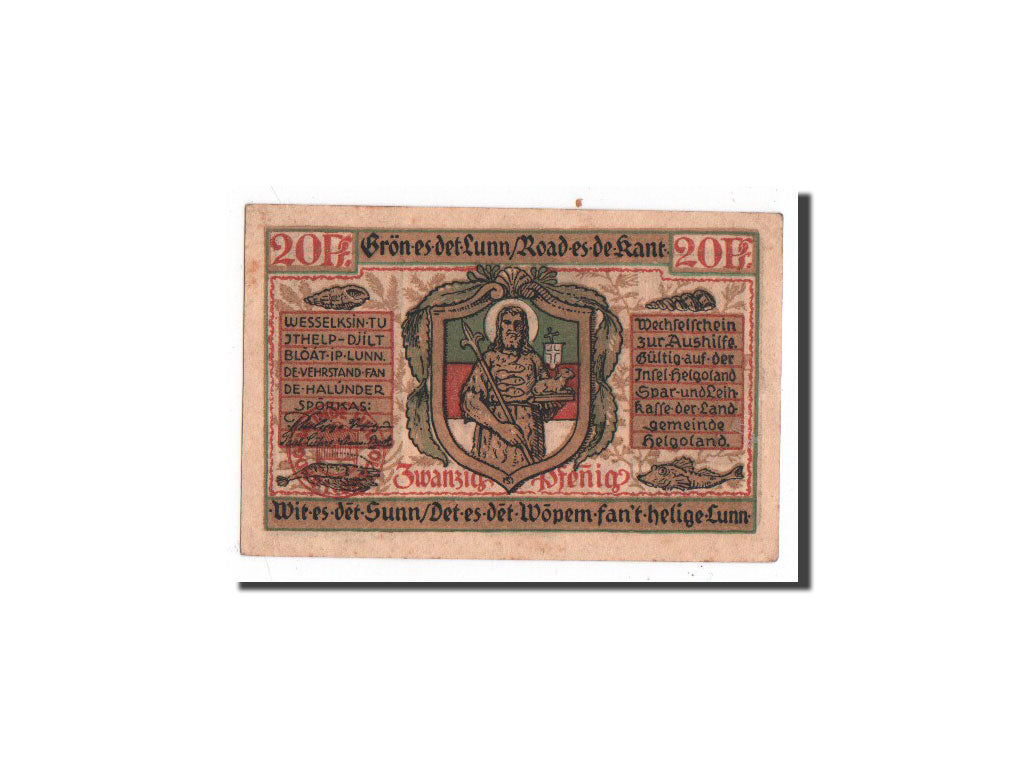 Banknote, Germany, Helgoland, 20 Pfennig, personnage, 1921, Undated, UNC(65-70)