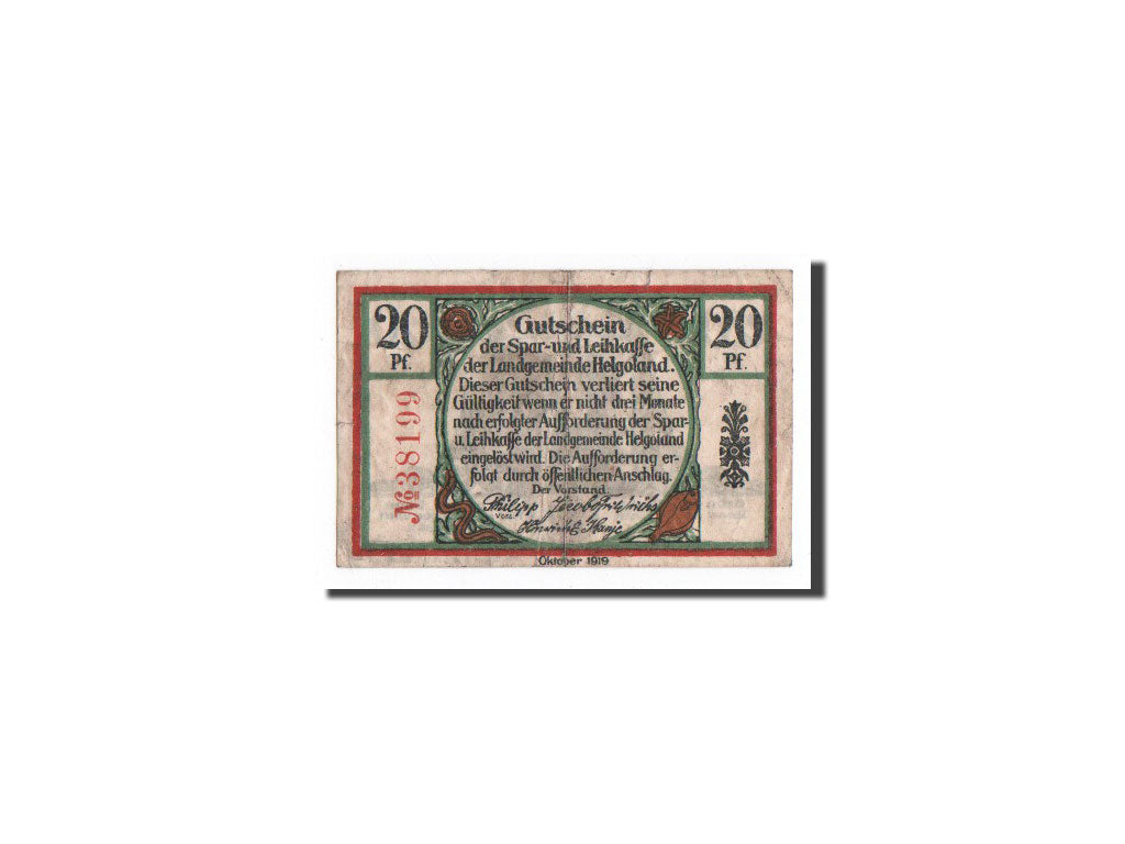 Banknote, Germany, Helgoland, 20 Pfennig, rocher, 1921, Undated, UNC(65-70)
