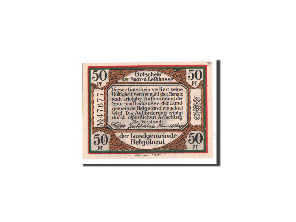 Banknote, Germany, Helgoland, 50 Pfennig, rocher, 1921, Undated, UNC(65-70)