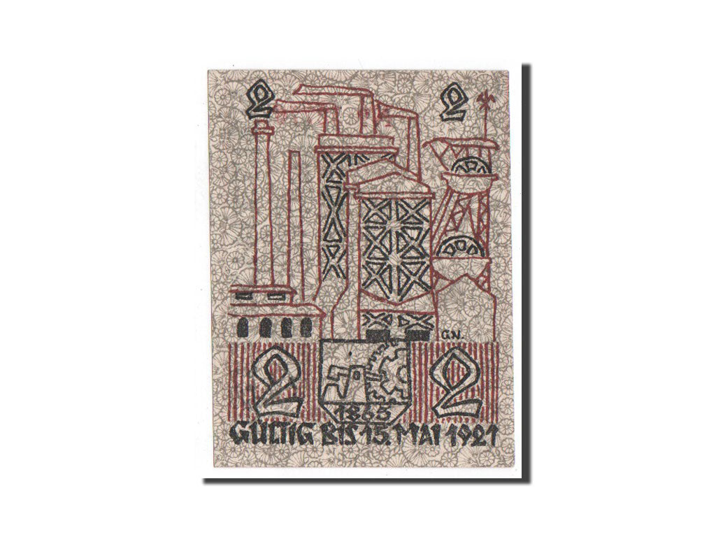 Banconote, Germania, Kattowitz, 2 Mark, machine, 1921, 1921-03-16, FDS