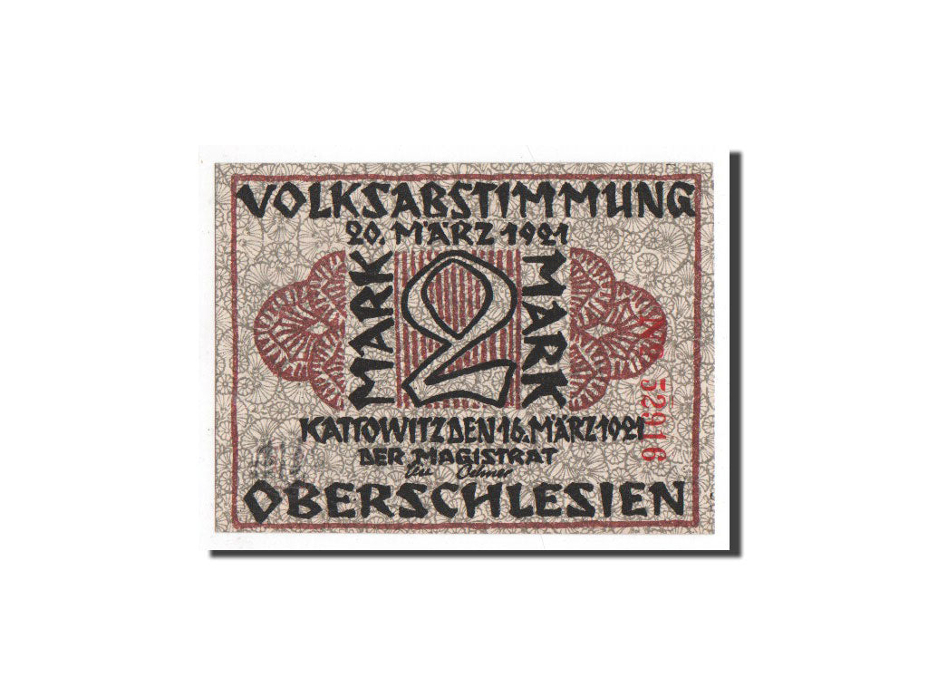 Banconote, Germania, Kattowitz, 2 Mark, machine 2, 1921, 1921-03-16, FDS