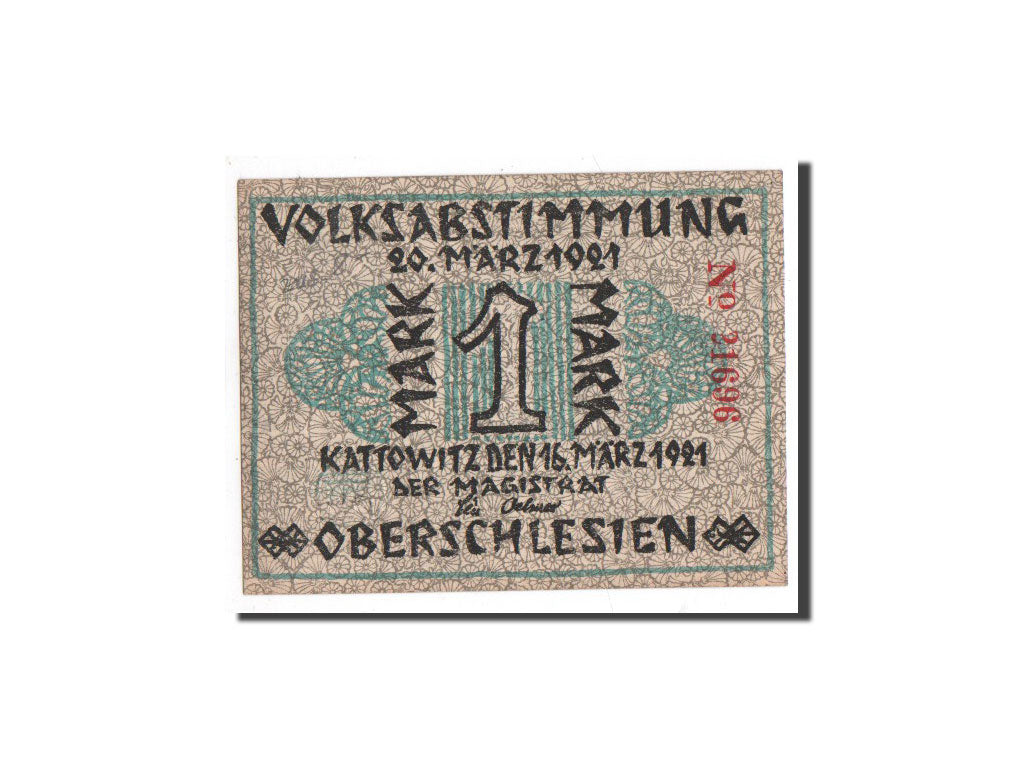 Banknote, Germany, Kattowitz, 1 Mark, machine 2, 1921, 1921-03-16, UNC(65-70)