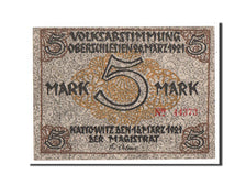 Banconote, Germania, Kattowitz, 5 Mark, machine, 1921, 1921-03-16, FDS
