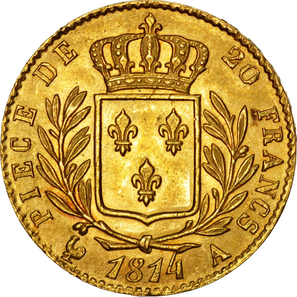 FRANCE, Louis XVIII, 20 Francs, 1814, Paris, KM #706.1, graded, PCGS, MS(63),...