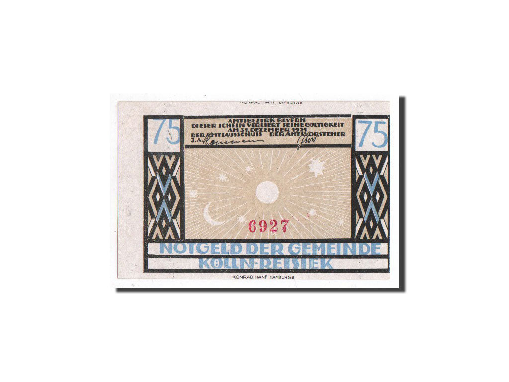 Banknote, Germany, Kölln-Reisiek, 75 Pfennig, sagittaire, capricorne 2, 1921