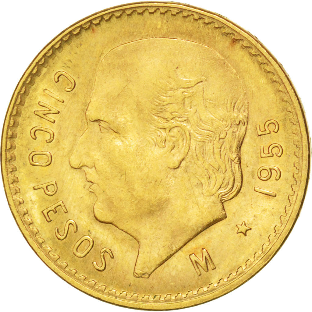 Messico, 5 Pesos, 1955, Mexico City, SPL-, Oro, KM:464