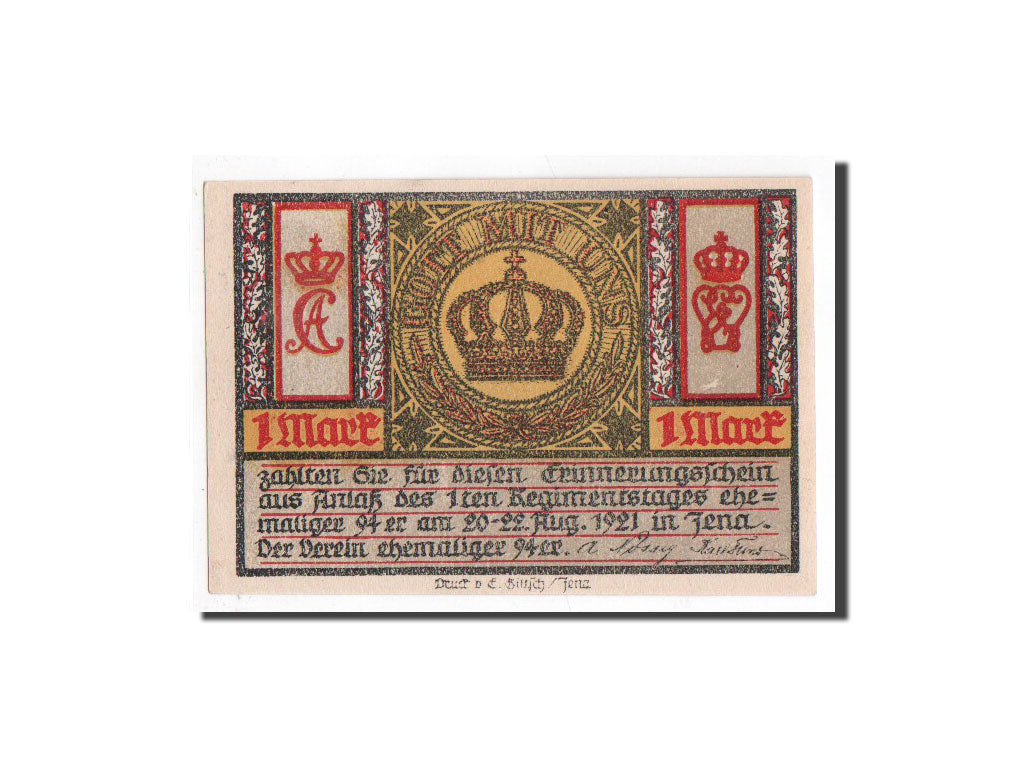 Germany, Jena Stadt, 1 Mark, tour 3, 1921, 1921-08-20, UNC(65-70), Mehl:657.1a