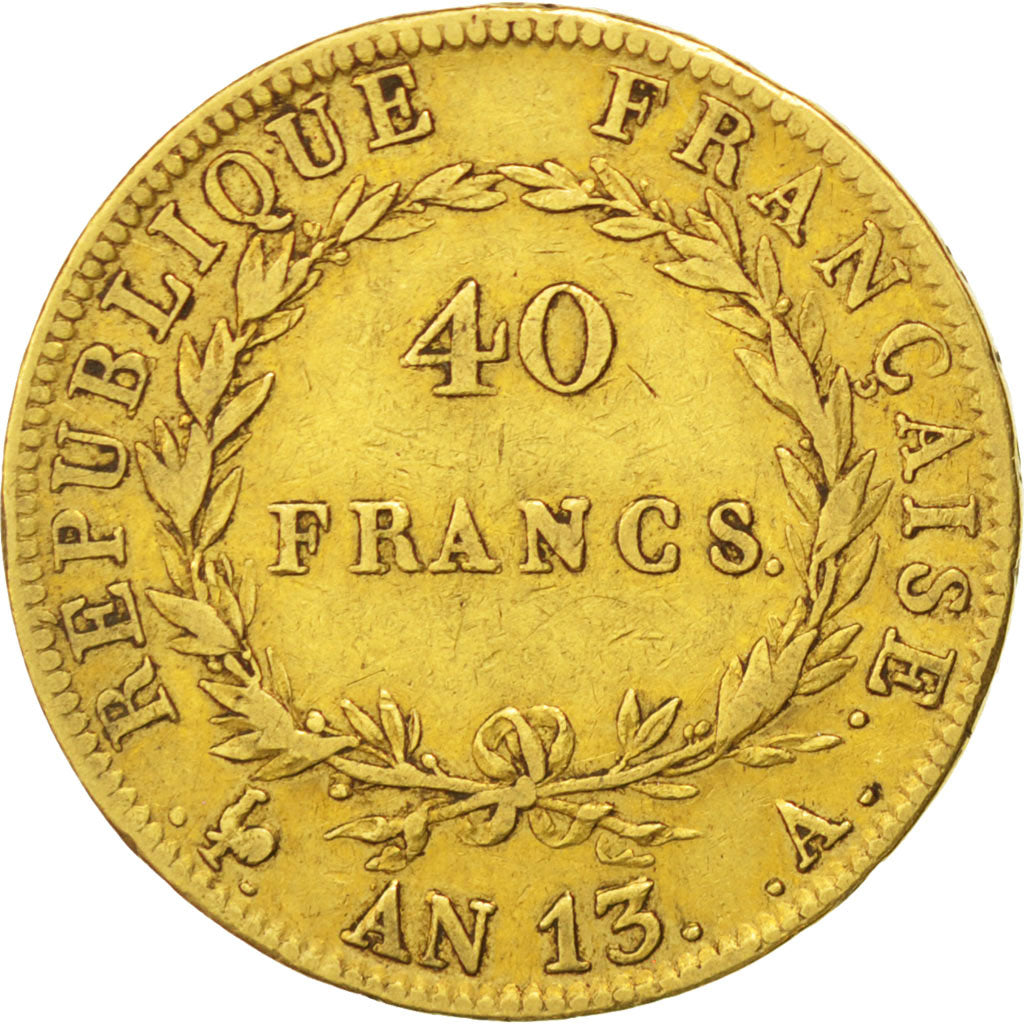 Francia, Napoléon I, 40 Francs, 1805, Paris, MB+, Oro, KM:664.1, Gadoury:1081
