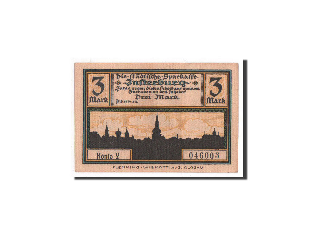 Germany, Insterburg, 3 Mark, Monument, Undated, UNC(65-70), Mehl:645.1a