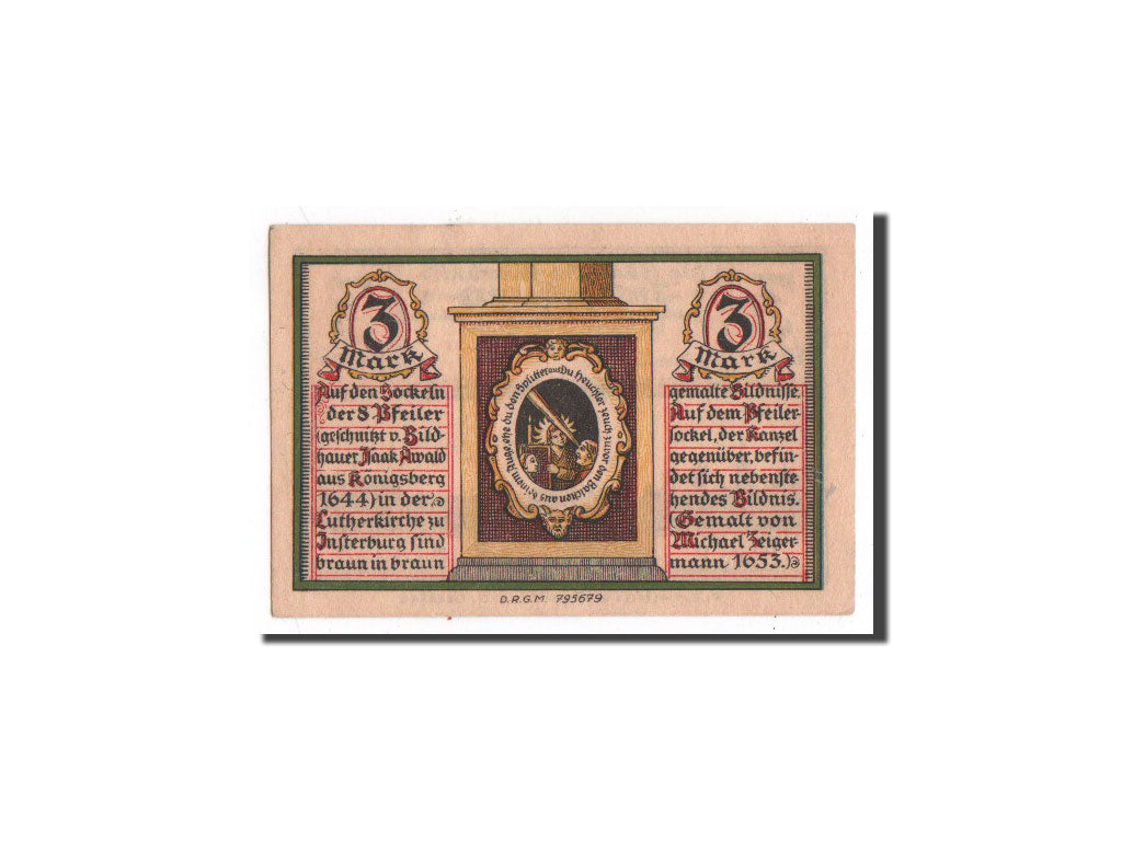Germany, Insterburg, 3 Mark, Monument, Undated, UNC(65-70), Mehl:645.1a